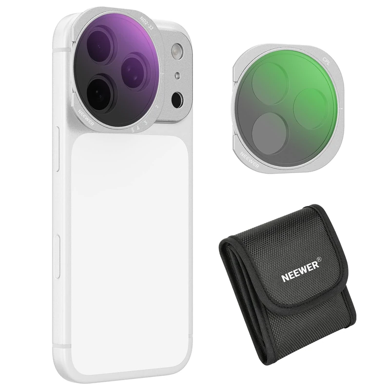 NEEWER CPL + Variable ND Filter Compatible with iPhone 17 Pro Max Only, Magnetic Adjustable Circular Polarizer Neutral Density (ND2-32) Photography Accessories with Adhesive Backplate, Silver, FH-17