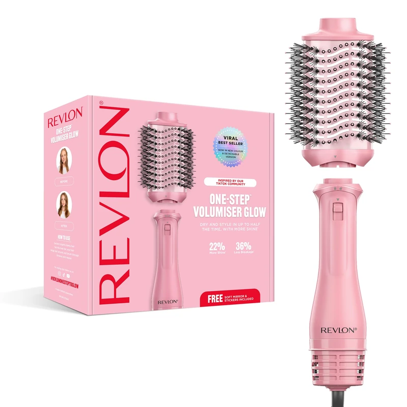 REVLON One Step™ Volumiser Glow RVDR5375 (Viral* Oval Brush for Volumised Blow Dry Results, Tourmaline Ionic Ceramic, More Shine*, Less Breakage*, Detachable Head, Travel Friendly, For All Hair Types)