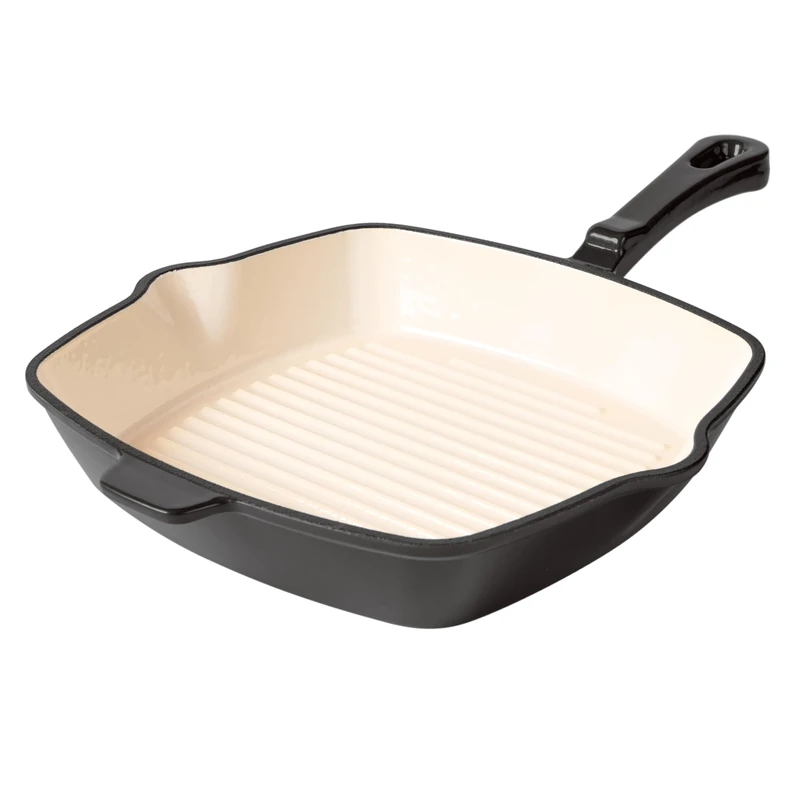 Römertopf Cast Iron Grill Pan Square 24 cm - Steak Pan Enamel, All Types of Cookers Including Induction, Oven-Safe 250 °C, Grill Strips Low Fat Frying, PFAS-Free, Anthracite