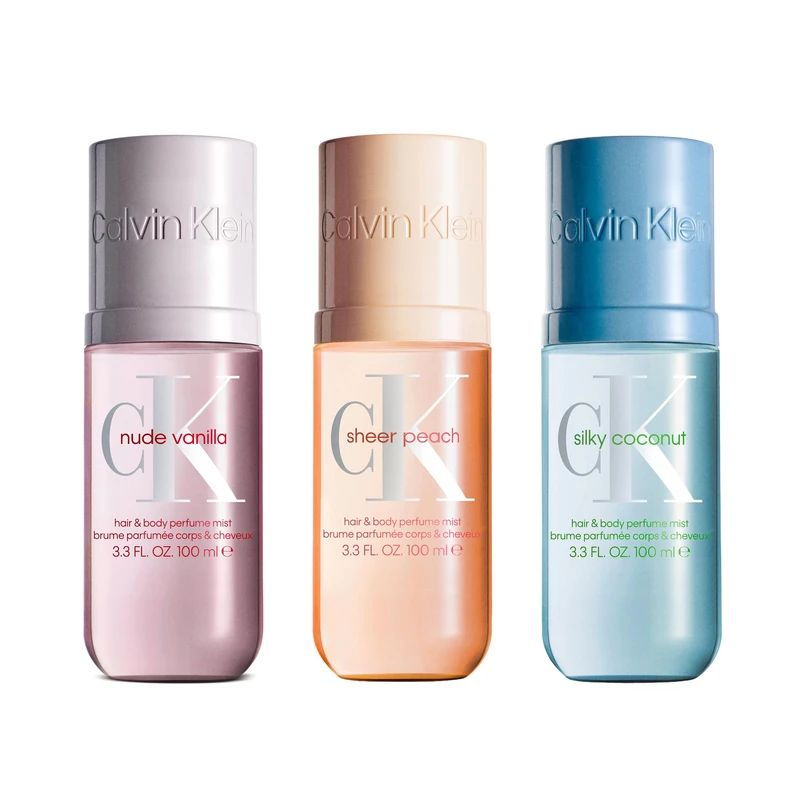 Calvin Klein Unisex Body Mist for Hair and Body, 3x100ml Travel Set, Includes Nude Vanila, Silky Coconut and Sheer Peach