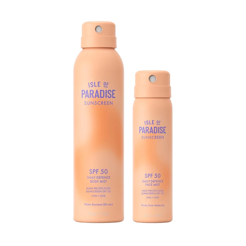 Isle of Paradise Face + Body SPF 50 Bundle - Daily Defence Face Mist + Body Mist Sunscreen Duo
