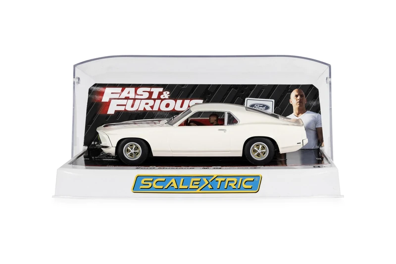 Scalextric C4664 Ford Mustang, Fast & Furious 6, 1:32 Scale, White with Black Stripe, Working Lights, Magnatraction Slot Car TV and Film - Image 1