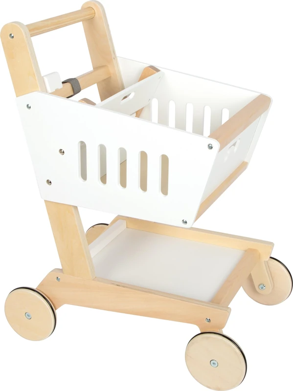 small foot Wooden shopping trolley “fresh”, stable toy shopping trolley with a child’s seat, for the shop and children’s kitchen, for children up tp 2 years, 12836