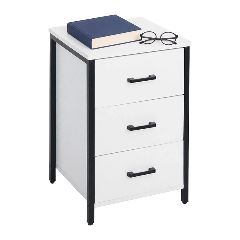 Relaxdays bedside table, 3 drawers, metal frame, H x W x D: 60 x 40 x 40 cm, bedroom, white/black - Image 1