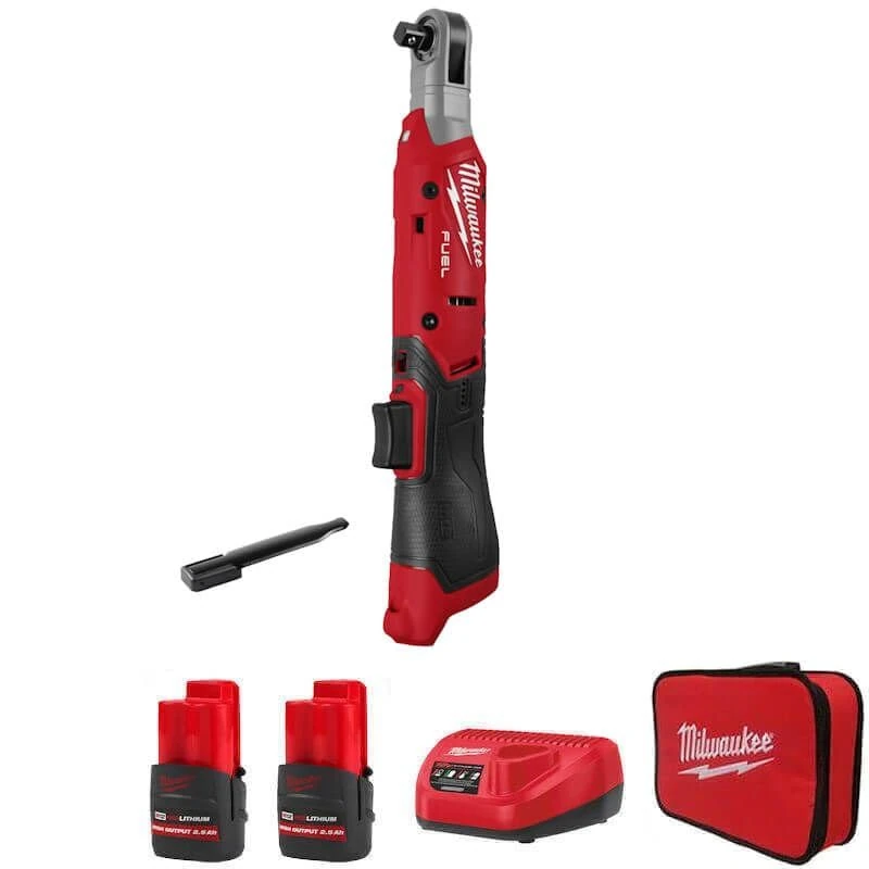 Milwaukee M12 Fuel Cordless Brushless 3/8" Square Impact Ratchet, FIR38G2-252B, with 2X HIGH Output 2.5Ah Batteries