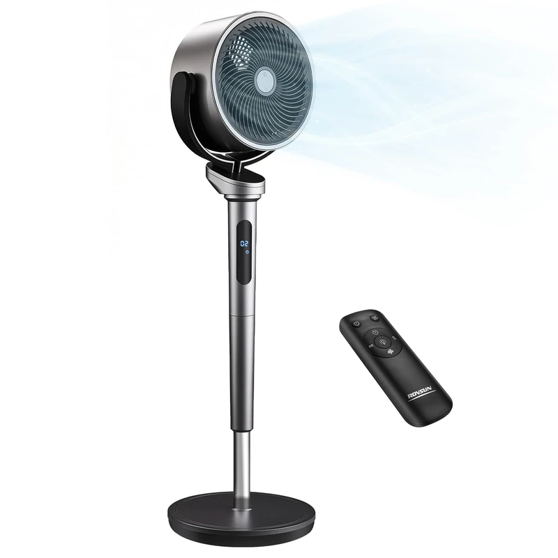 ROVSUN 40" Silent Pedestal Fan for Bedroom, 32 Speeds, 60-120°+120° Oscillating Cooling Fan, 12H Timer with Remote, Adjustable Height, LED Display & Ambient Light - Image 1