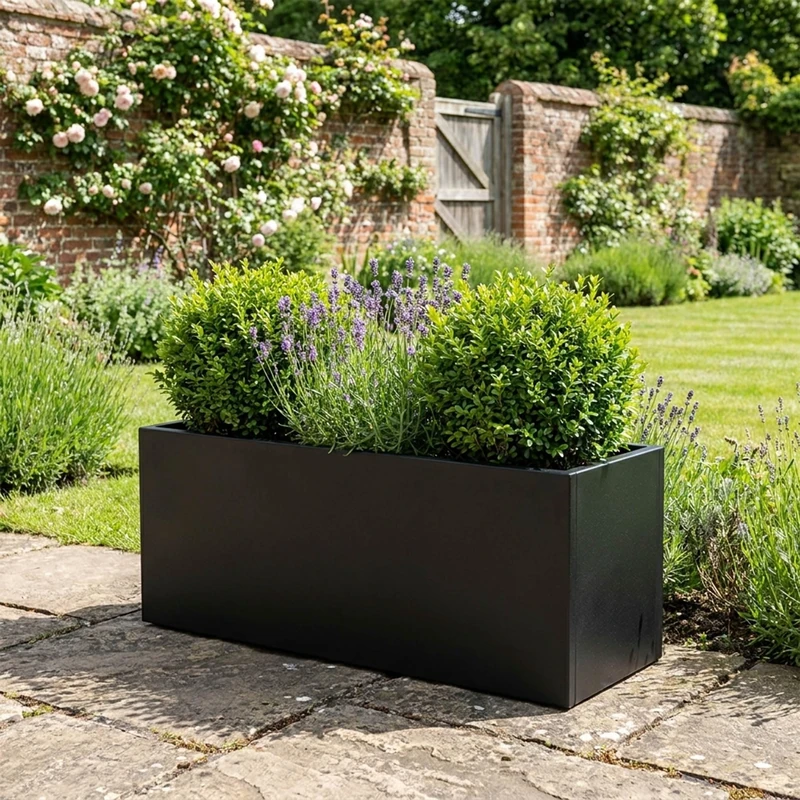 Nicoman Corten Steel Trough Planter, Indoor & Outdoor, 80x30x40cm, Black, Weathering Steel, Matte Black, Rectangular, Freestanding Garden Planter