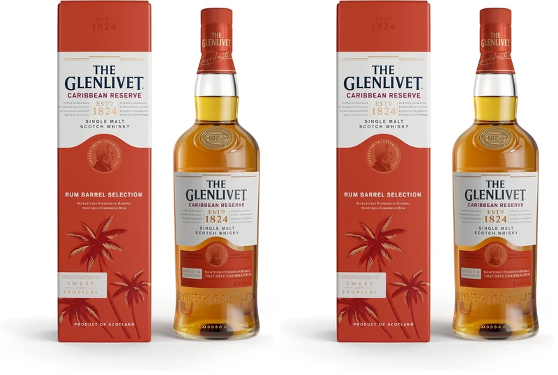 The Glenlivet Caribbean Reserve Single Malt Whisky (Rum Barrel Selection), 70 cl with Gift Box (Pack of 2)