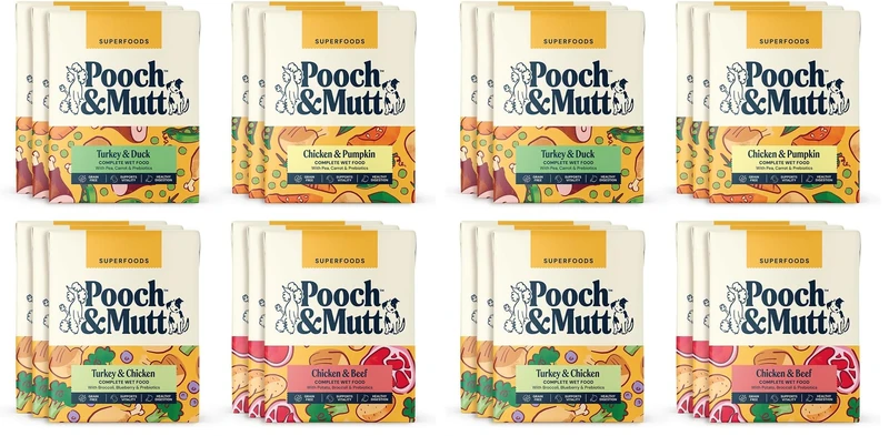 Pooch & Mutt - Variety Pack, Complete Wet Dog Food Grain Free, Dry Dog Food Topper, 12x375g (packaging may vary) (Pack of 2)