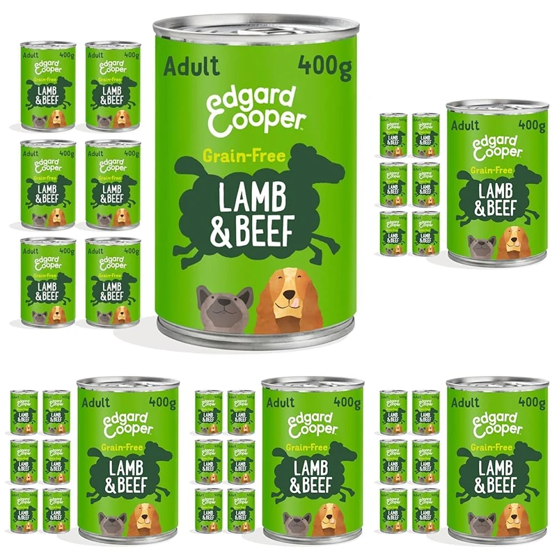 Edgard Cooper Grain-Free Wet Dog Food in Gravy for Adult Dogs, LambBeef 6 x 400g, Natural Dogs Food in Tins with Fresh Meat, High Protein, Hypoallergenic, No Added Sugar (Pack of 5)
