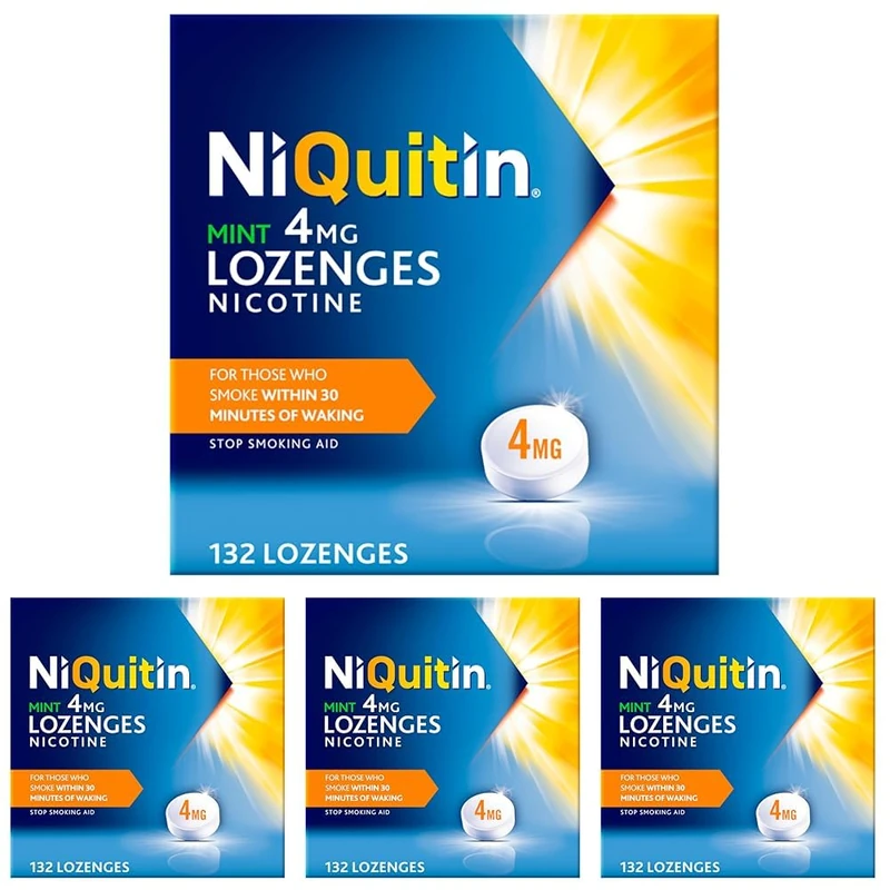NiQuitin 4mg Nicotine Lozenges - Mint Flavour (132) - Fast, Effective Craving Relief - Stop Smoking Aids for Taking at Home Or On The Go - for Help Quitting Or Reducing Smoking (Pack of 4)