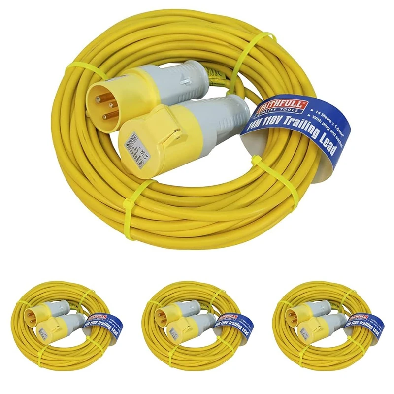 Faithfull FPPTL14ML 14 Metre L/V Trailing Lead Extension Lead 110V 16A 1.5mm Cable (Pack of 4)