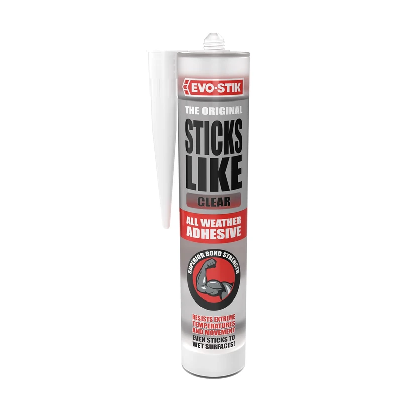 EVO-STIK Sticks Like Adhesive Clear - 290ml - All Weather - Extreme Temperature & Movement Resistant (Pack of 6) - Image 1