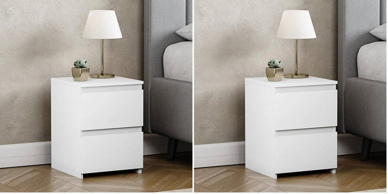 Vida Designs Denver 2 Drawer Bedside Chest | White | Space-Saving Storage | 52H x 29.5W x 29.5D cm | Narrow Side Table | Minimal | Smooth Metal Runner | Modern Bedroom Nightstand Unit (Pack of 2)