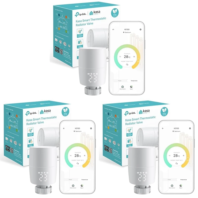 TP-Link Kasa Smart Thermostat Radiator Valve, Smart Radiator Valve, Energy Saving, LED display Radiator Thermostat Valve, Smart TRV Schedule, Works with Alexa & Google Home, Easy installation(KE100)