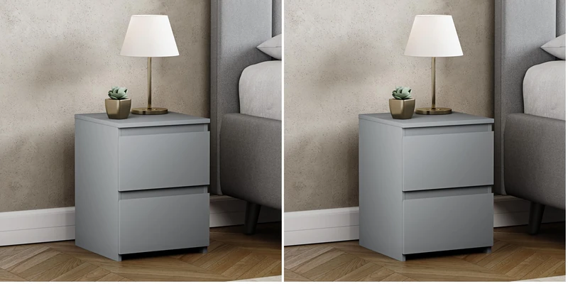 Vida Designs Denver 2 Drawer Bedside Chest | Grey | Space-Saving Storage | 52H x 29.5W x 29.5D cm | Narrow Side Table | Minimal | Smooth Metal Runner | Modern Bedroom Nightstand Unit (Pack of 2)