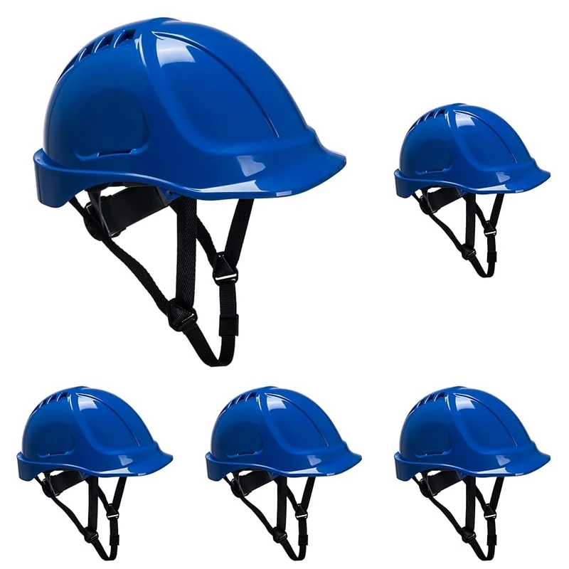 Portwest PS54 Endurance Plus Safety Hard Hat Head Protection ABS Shell EN 397 and EN 50365 Certified 6 Point Suspension Wheel Ratchet Adjustment 4-Point Chin Strap, Royal Blue, One Size (Pack of 5)