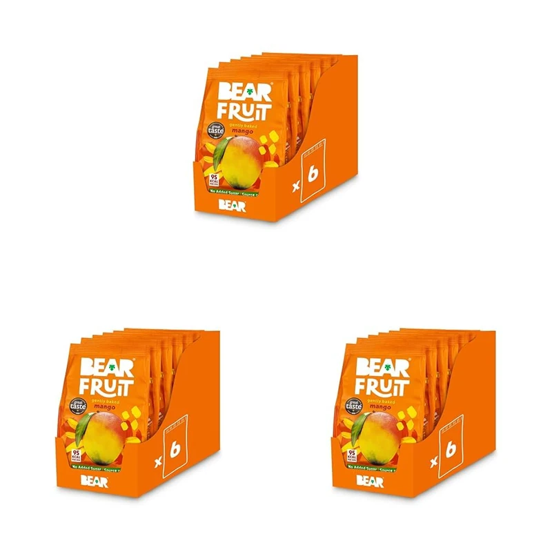 BEAR Fruit Mango - Sharing Pack - Gently Baked Fruit - Healthy - Vegan - 6 x 100g (Pack of 3)