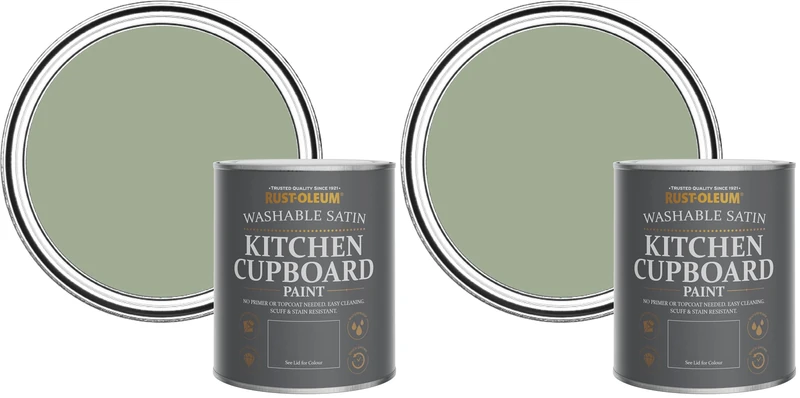 Rust-Oleum Green Scrubbable Kitchen Cupboard Paint in Satin Finish - Bramwell 750ml (Pack of 2)