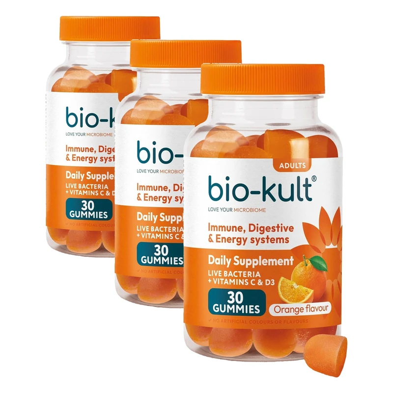 Bio-Kult 3in1 Gut Health Gummies for Adults | 2B CFU + Multivitamins | Orange Flavour | 30 Probiotic Gummies (Pack of 3)