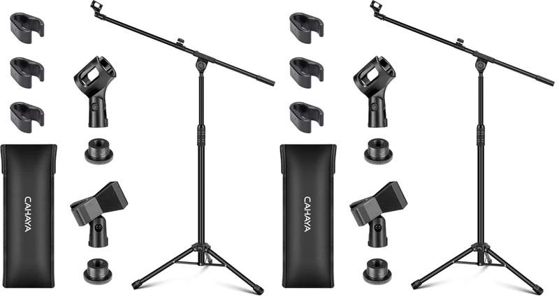 CAHAYA Upgraded Tripod Boom Sheet Microphone Stand Universal Metal Mic Stand with Carrying Bag, for Singing Speech Wedding Stage and Outdoor CY0311 (Pack of 2)