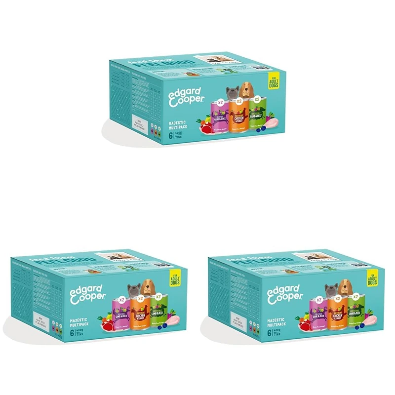 Edgard & Cooper Multipack Cereal Free Adult Dog Food 6x400g Chicken/Lamb/Game, Tasty and Balanced Health Food, Protein (Pack of 3)