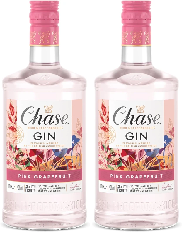 Chase Pink Grapefruit Gin | 40% vol | 70cl | Hints of Juniper & Lime Zest | Grapefruit Gin | Award-Winning | Recommended with Tonic & in Cocktails (Pack of 2)
