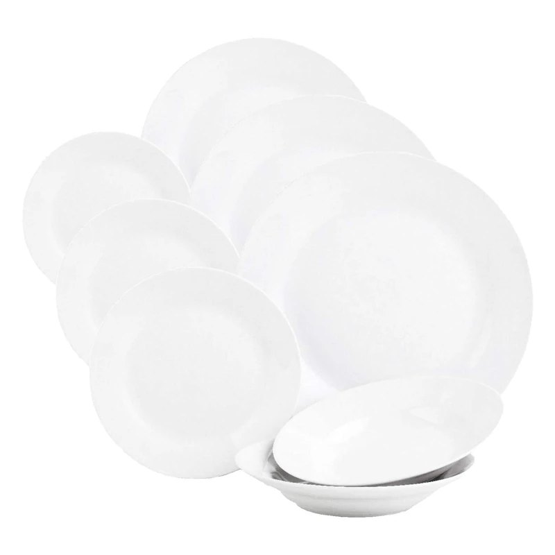 Sabichi 12pc Day to White Dinner Set - Microwave & Dishwasher Safe - 4 X Plates, Side Soup Bowls Plate and Bowl Ideal Plates and Bowls Set (Pack of 3)
