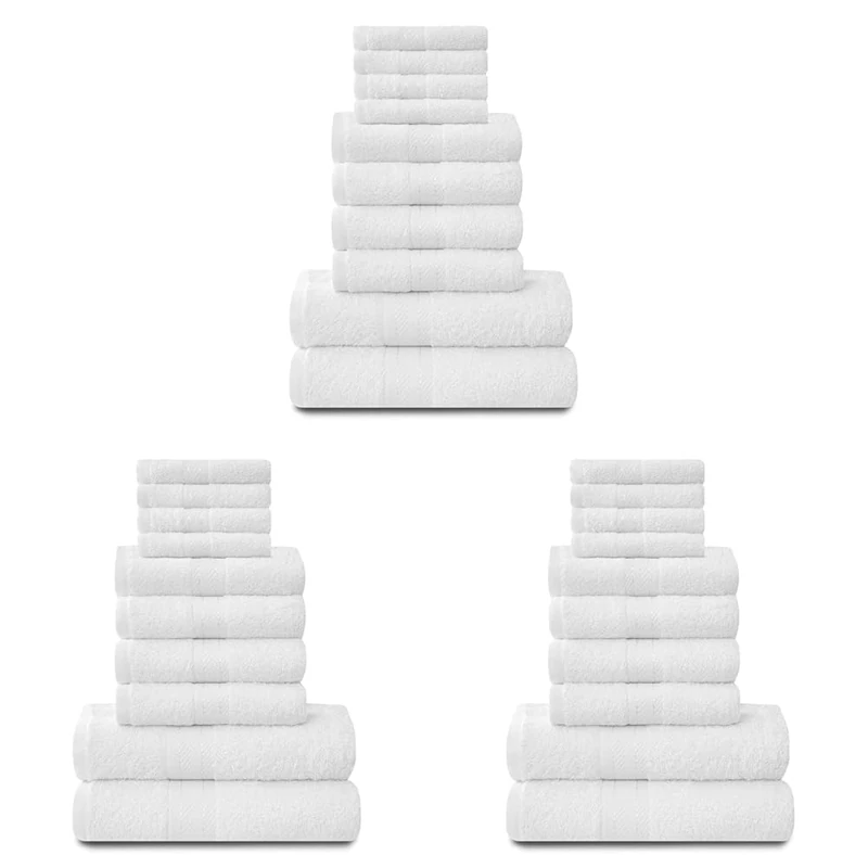 GC GAVENO CAVAILIA Towels Family Bale Set - 10 Piece 100% Egyptian Cotton, 4x Face 4x Hand 2x Bath Towel, Premium Quality Highly Water Absorbent Bathroom Accessories, Machine Washable, White