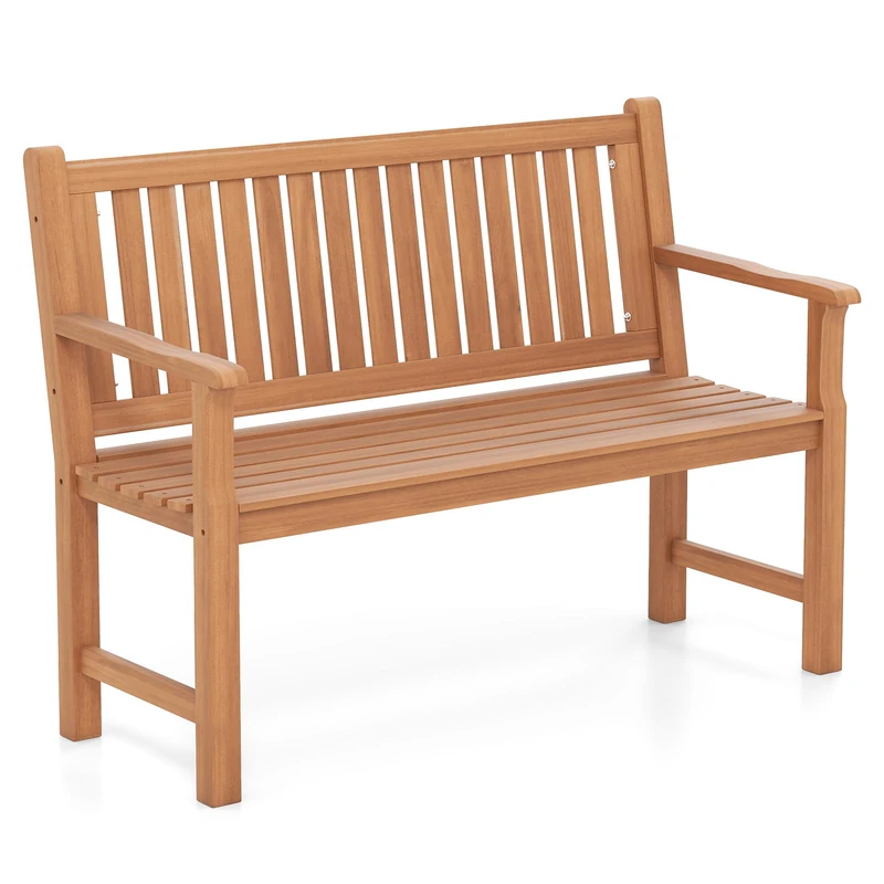 FANTASK 2-Seater Garden Bench, Wooden Bench with Ergonomically Designed Backrest & Armrests, Wooden Bench, Patio Bench, Park Bench for Garden, Balcony, Patio (115 x 54 x 89 cm)