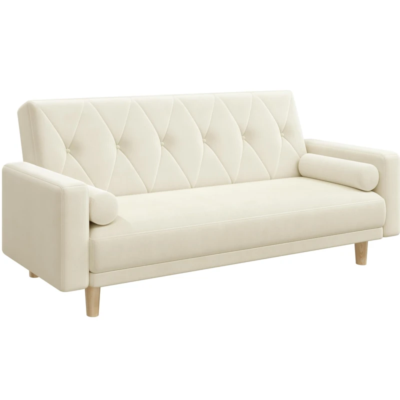 Yaheetech Convertible Sofa Bed Fabric Sofa Couch Click Clack Modern Sleeper Sofa Settee with 2 Bolster Pillows for Living Room/Guest Room Beige