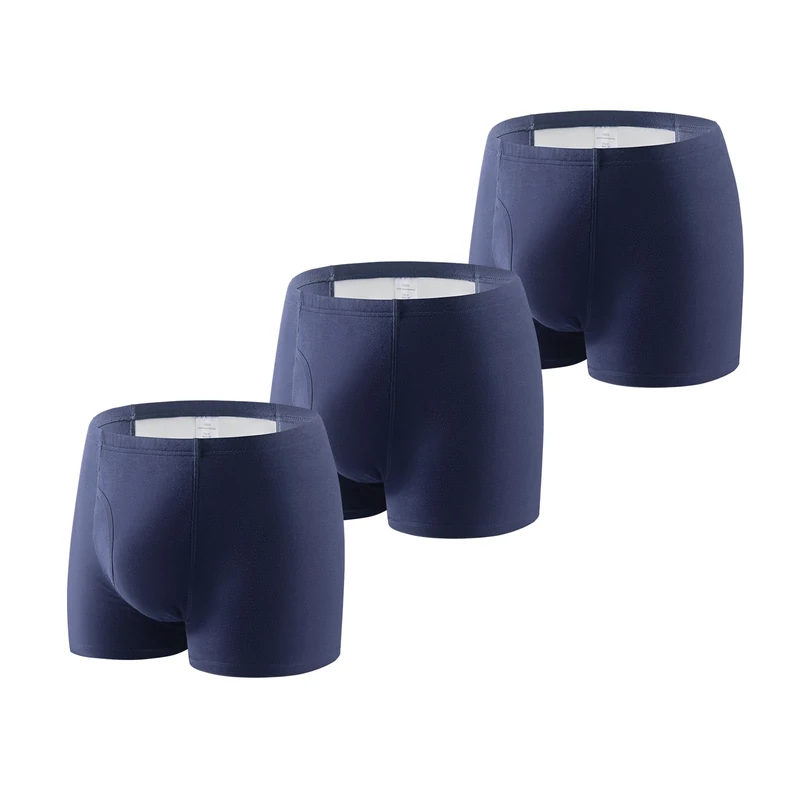 FAMI HELPER 3 Pack Men’s Incontinence Pants with 250 ml Absorbency, Cotton Reusable Boxer Briefs Washable Protective Underwear for Light to Moderate Bladder Leaks Blue Size S