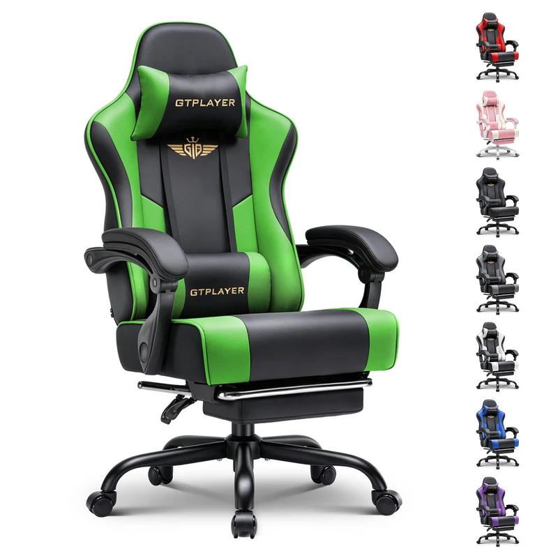 GTPLAYER Gaming Chair for Adults Computer Chairs with Footrest Headrest and Lumbar Support Ergonomic Height Adjustable Reclining PC Chair