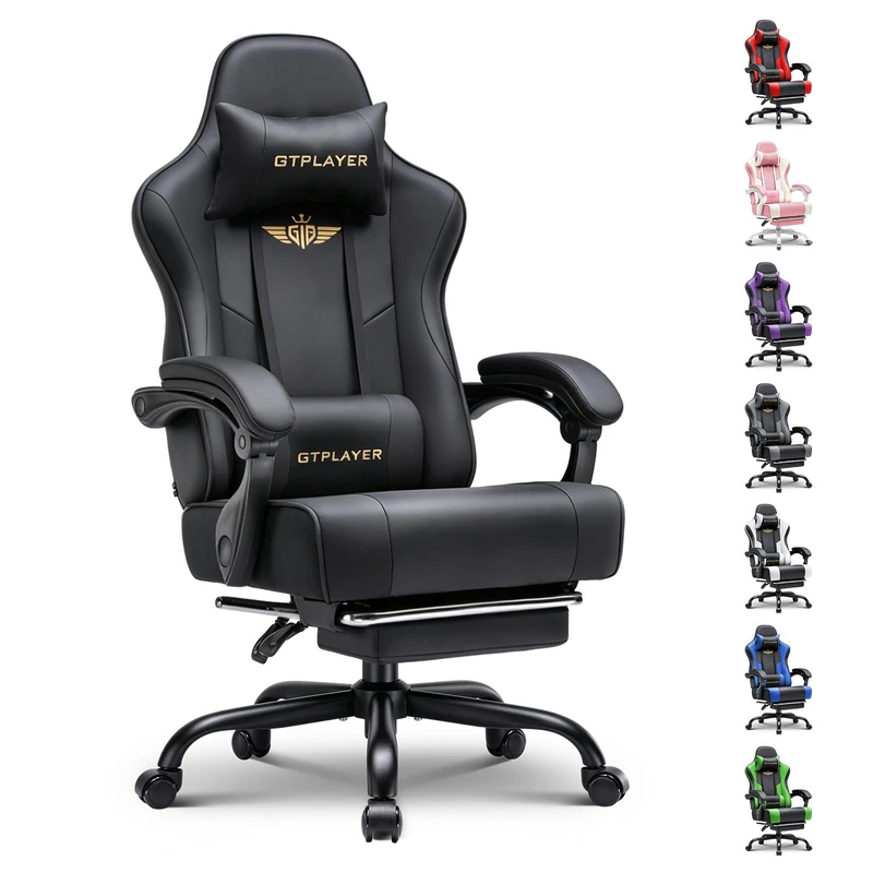 GTPLAYER Gaming Chair for Adults Computer Chairs with Footrest Headrest and Lumbar Support Ergonomic Height Adjustable Reclining PC Chair