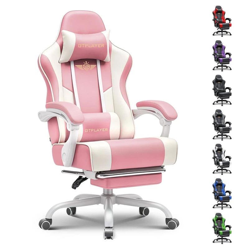 GTPLAYER Gaming Chair for Adults Computer Chairs with Footrest Headrest and Lumbar Support Ergonomic Height Adjustable Reclining PC Chair
