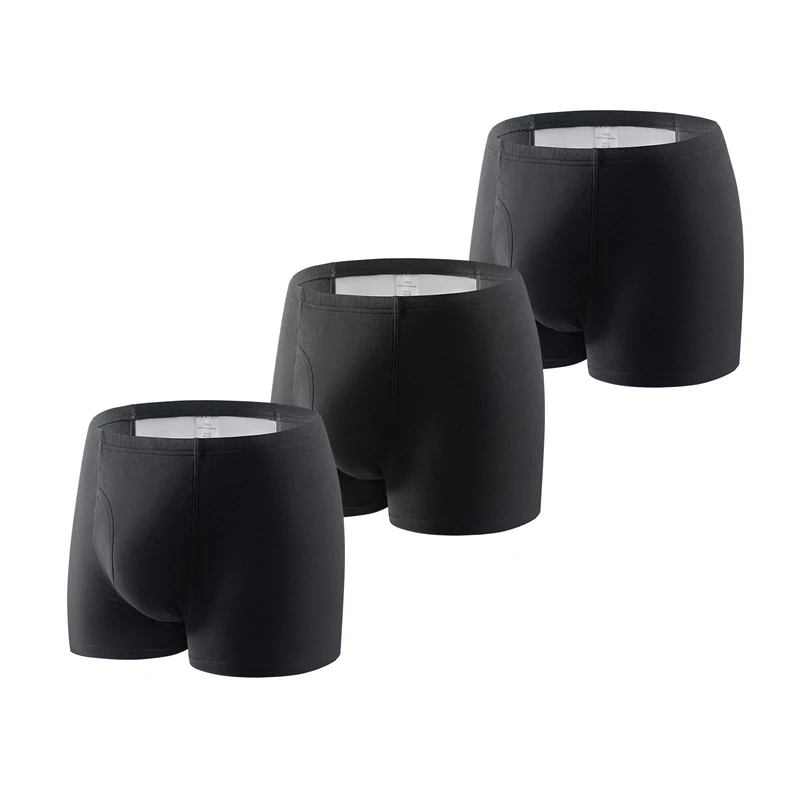 FAMI HELPER 3 Pack Men’s Incontinence Pants with 250 ml Absorbency, Cotton Reusable Boxer Briefs Washable Protective Underwear for Light to Moderate Bladder Leaks Black Size 4XL