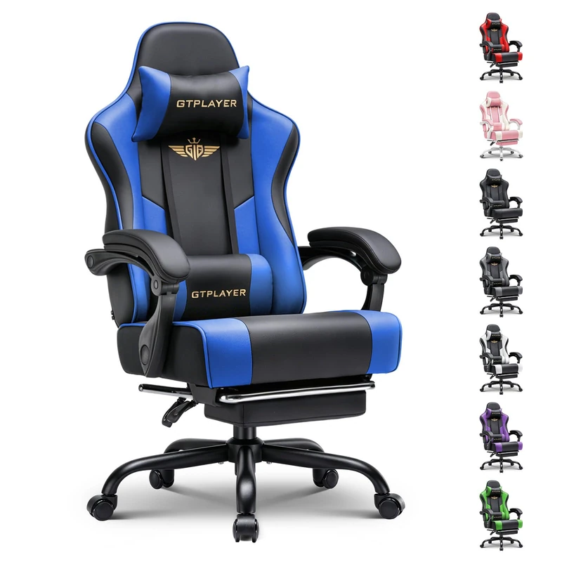 GTPLAYER Gaming Chair for Adults Computer Chairs with Footrest Headrest and Lumbar Support Ergonomic Height Adjustable Reclining PC Chair