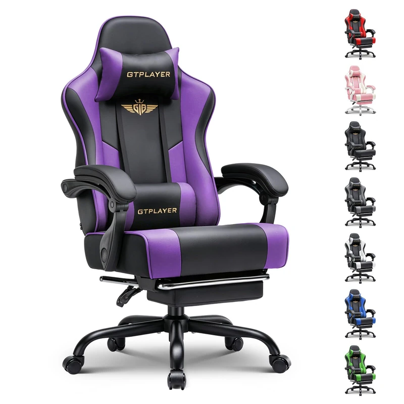 GTPLAYER Gaming Chair for Adults Computer Chairs with Footrest Headrest and Lumbar Support Ergonomic Height Adjustable Reclining PC Chair