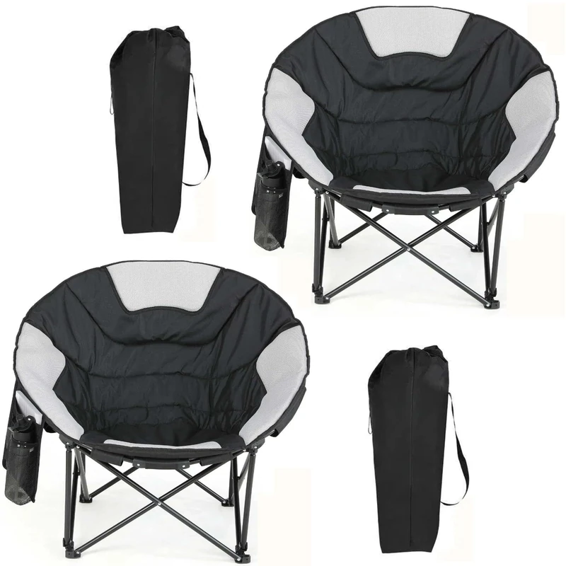 Clevich Folding Moon Chair, Heavy Duty Camping Chair with Breathable Mesh, Padded Cushion, Storage Bag, Supports 150kg Portable Garden Chair for Fishing Beach Outdoor Indoor (2, Black) - Image 1