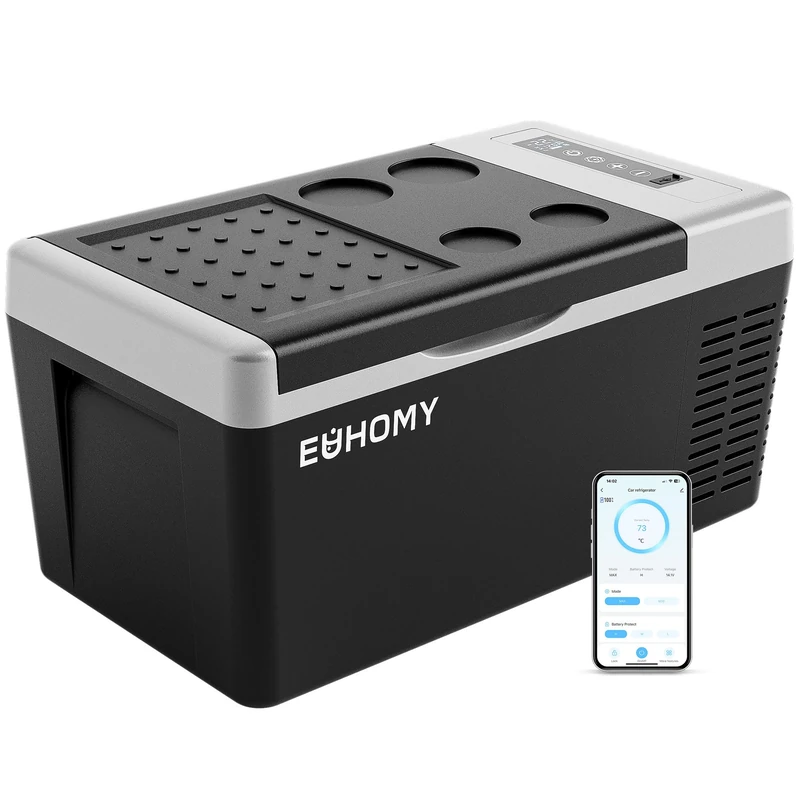 EUHOMY 18L Car Fridge, Compressor Fridge -20℃~20℃, Portable Refrigerator 12/24V DC 100-240V AC, Portable Freeze with APP Control for Camping, Travel, Boat