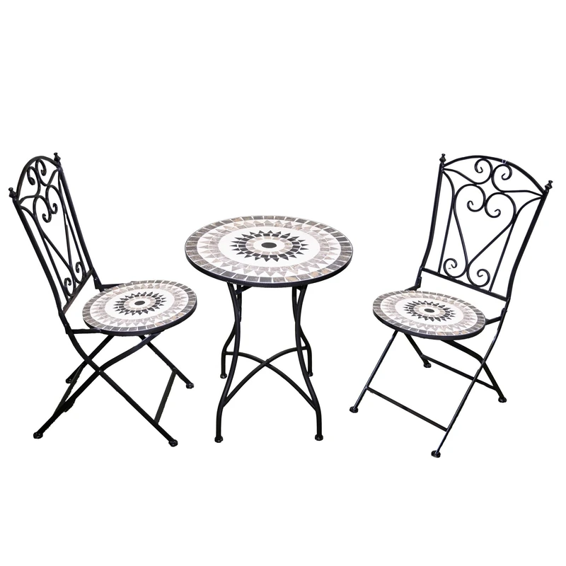 Mosaic 3 Pieces Bistro Set Metal Chairs, Table 60cm Medina Outdoor Garden