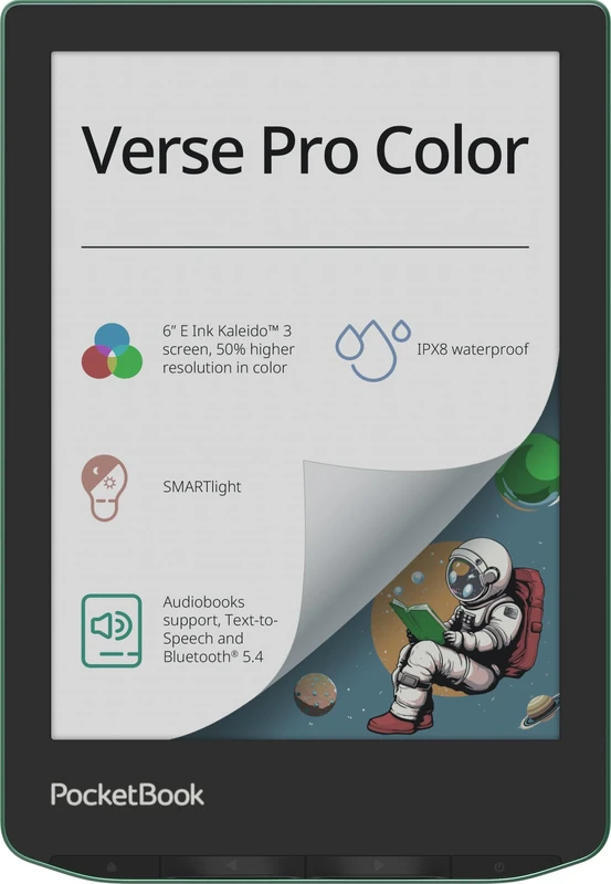 Pocketbook E-Book Reader 'Verse Pro Color' (German Version) 16 GB Memory, IPX8, Bluetooth, 15.2 cm (6 Inch) E-Ink Kaleido 3 Display - Sage Glow