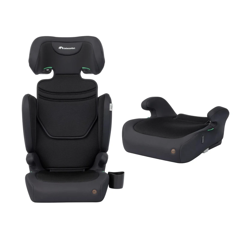 Bebeconfort Ride 2-in-1 i-Size Backrest Booster Car Seat, 100–150 cm, 3.5–12 Years, ISOFIX Car Seat, Removable Backrest, Lightweight 3.7 kg, 11 Headrest Positions, Cup Holder, Full Black