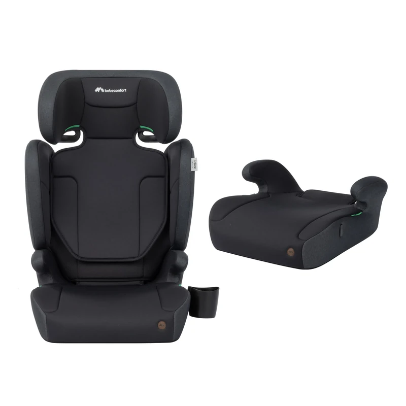 Bebeconfort Ride 2-in-1 i-Safe, Backrest Booster car seat, 3.5-12 Years (100-150 cm), Belted Booster seat, Removable Backrest, Lighweight (3.4 kg), 11 Headrest Positions, Cup Holder, Full Black