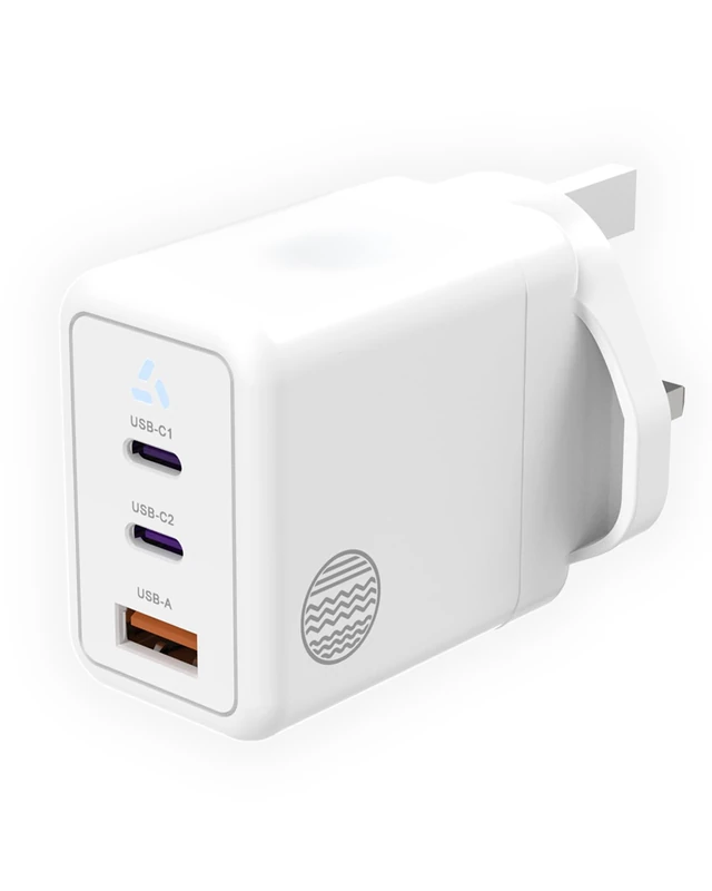 65W GaN Fast Charger, 3-Port USB-C & USB-A Wall Charger for MacBook, iPhone, iPad, Samsung & Laptop – White