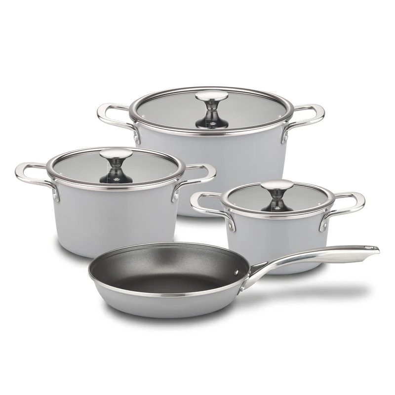 GSW Stratos 7 Piece Saucepan Set - Induction-Compatible, Shapely Cooking Pot Set Offers Practical Utensils for All aspects of Modern Cooking - Steel Enamel