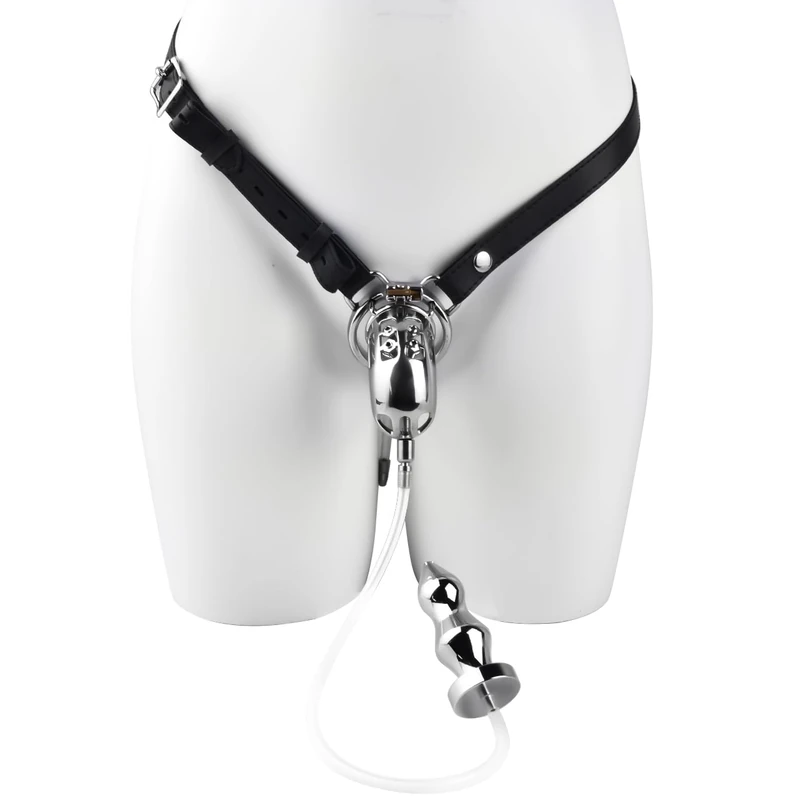 Bondage Masters Chastity Belt with Urine Enema Anal Plug Medical Grade Stainless Steel