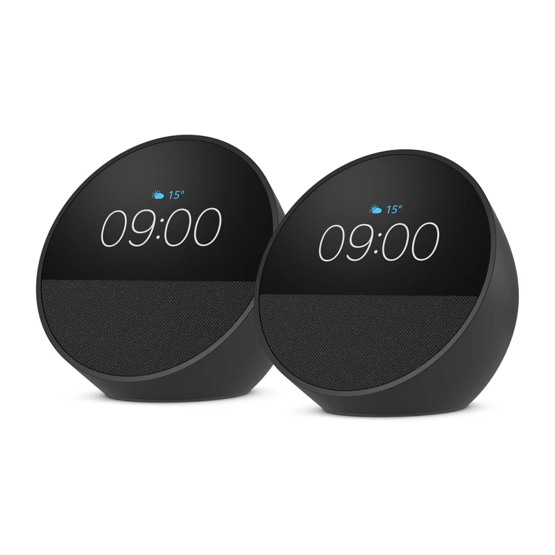 Echo Spot (newest gen), Smart alarm clock with vibrant sound, Black, with Alexa+ Early Access (Pack of 2)