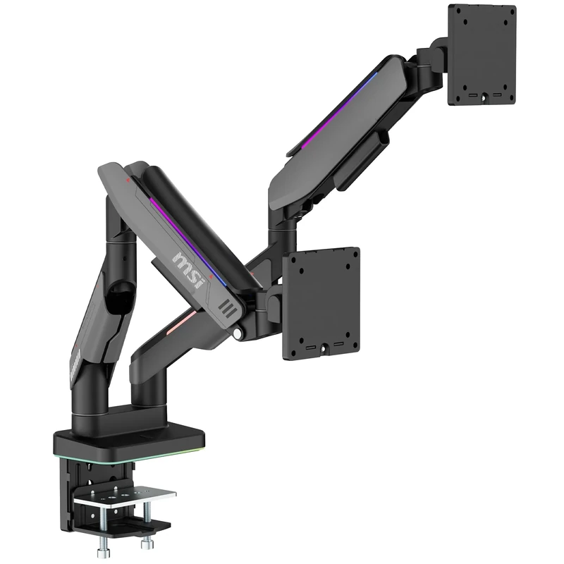 MSI MPG MT201DRG Dual Monitor Arm, 17"~35" Monitor, Gas Spring Arm, 20 kg / 44 lbs Per Screen Capacity, VESA compatible, Full motion, RGB LED, Clamp & Grommet, Quick Release Plate, Cable management - Image 1