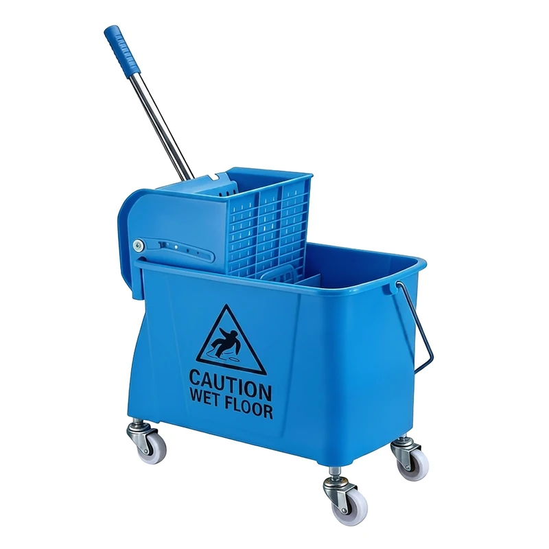 Relaxdays Cleaning Trolley, 2-chamber system, flat wringer, blue